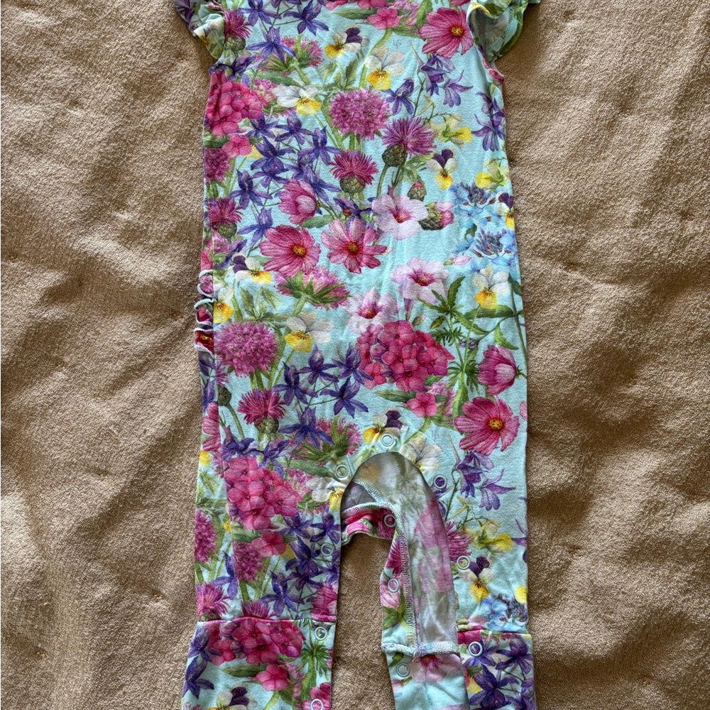 Posh Peanut Floral One-Piece Bodysuit in Aqua, Pink, Purple